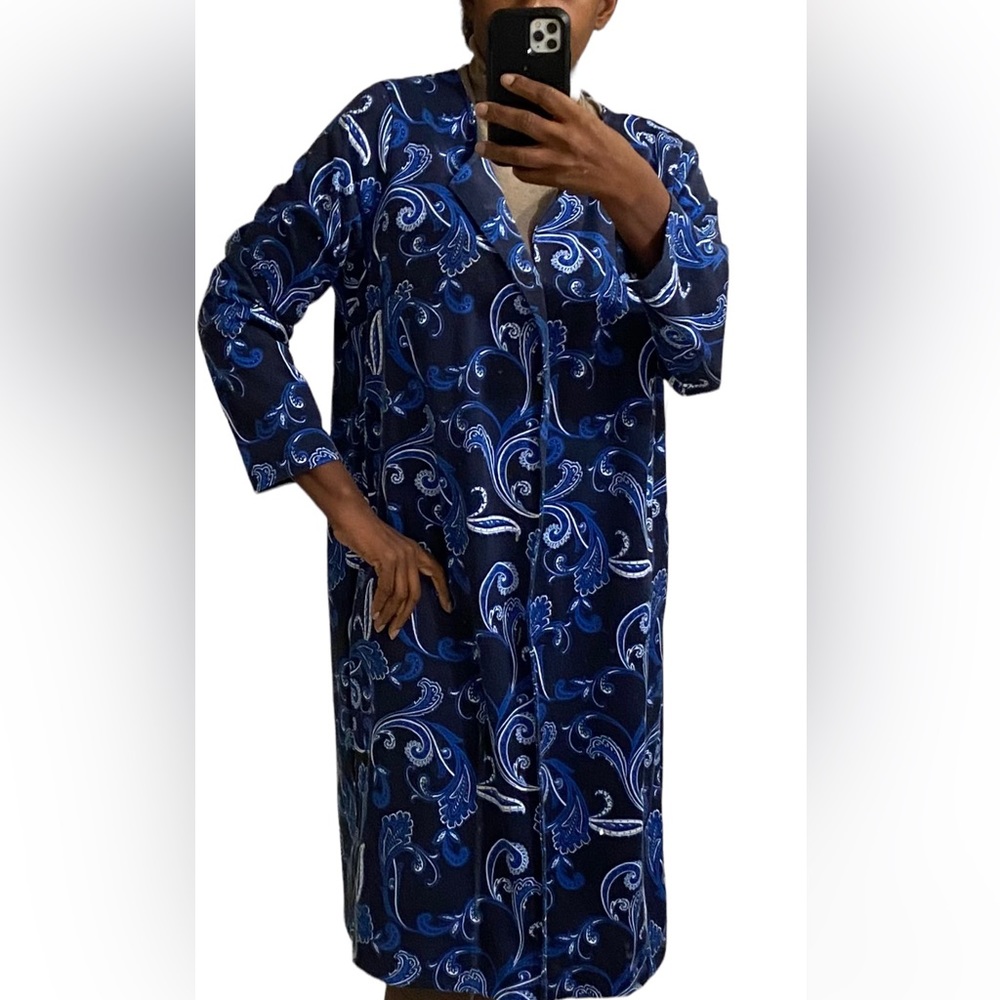 Jessica London Topper Open Front Jacket Blue White Paisley Print Plus Size 16W